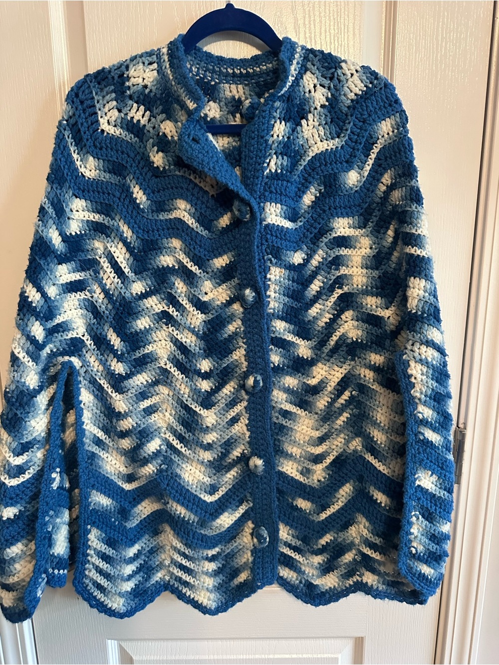 Handmade Blue & White Crocheted Poncho